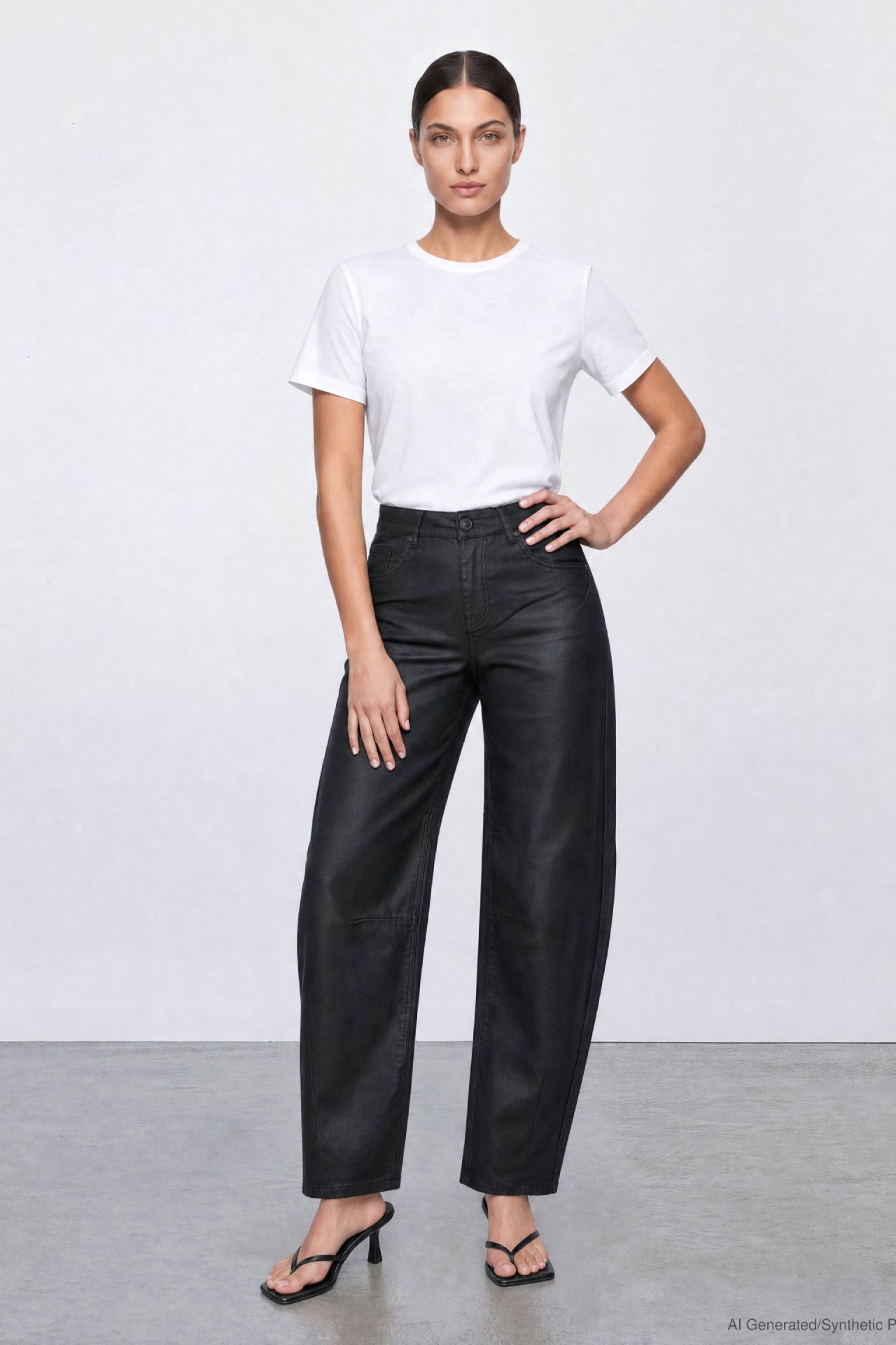 57Ilvy, Barrel-Fit, Non-Denim-Hose, Soft beschichtet, 5-Pocket-Style, O-Shape