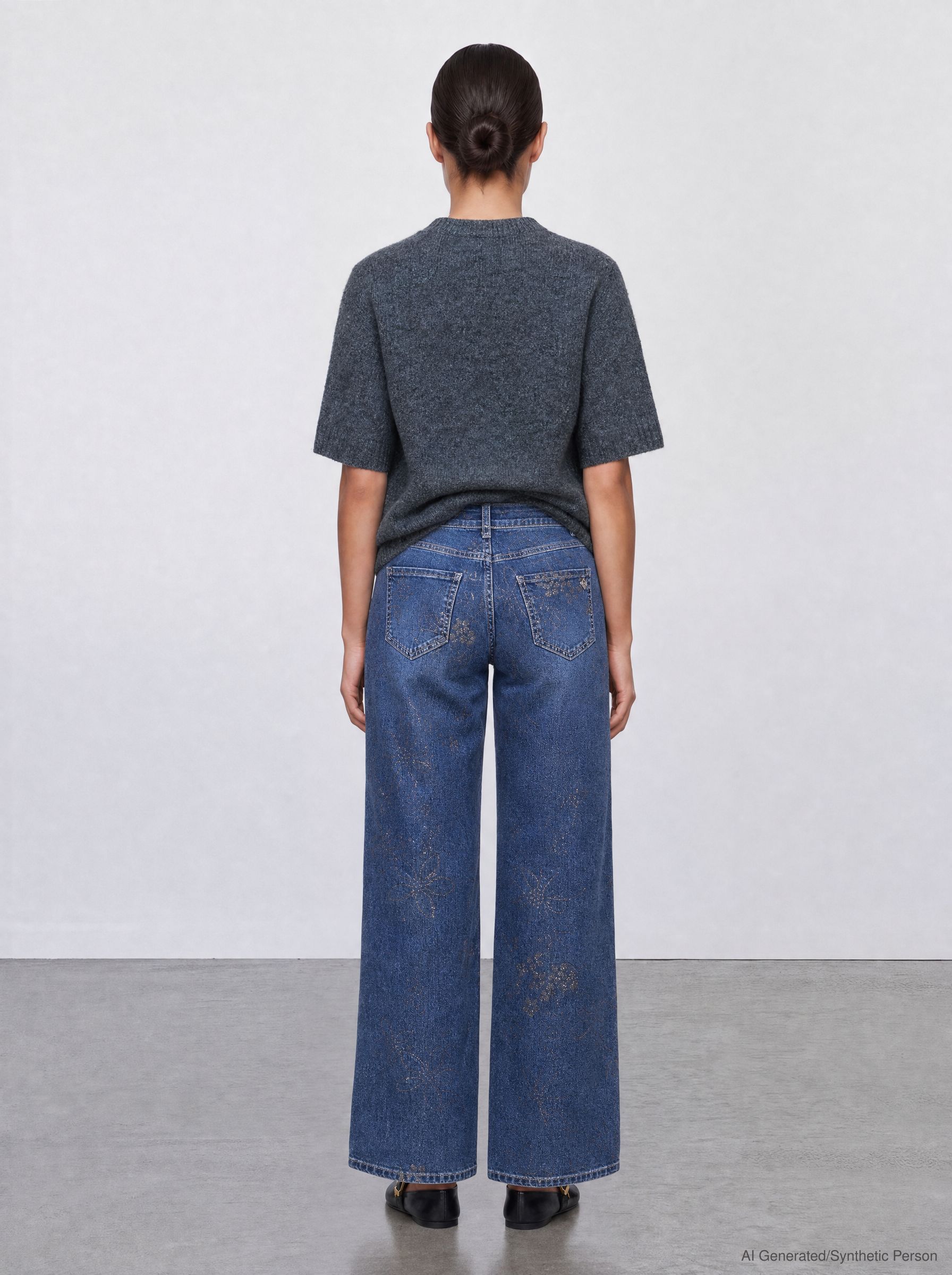 57Zoe, Wide-Leg-Jeans, glänzender Blumenprint