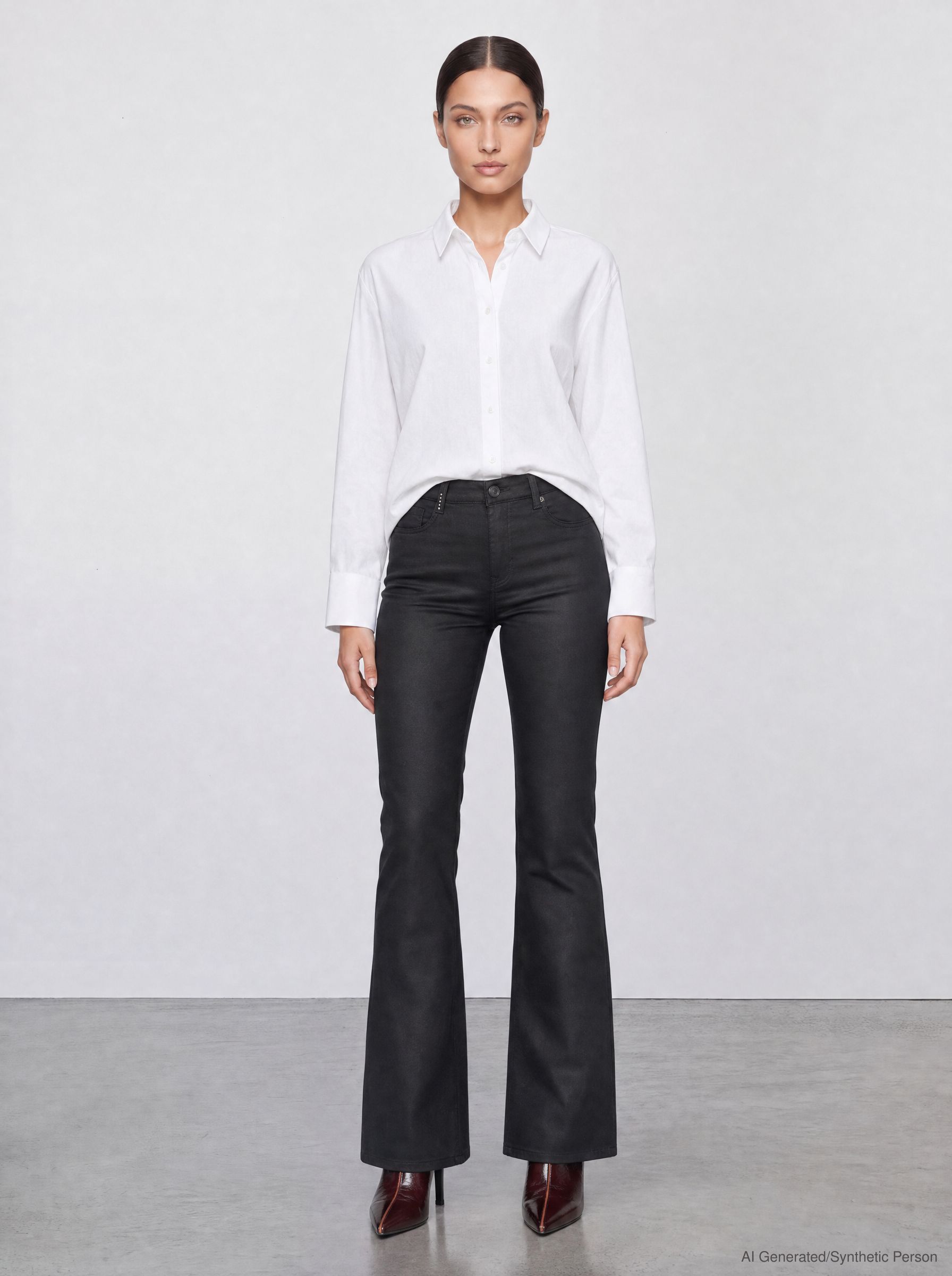 57Mimi, Mini-Flare, Non-Denim-Hose, Soft beschichtet, 5-Pocket-Style, Highwaist