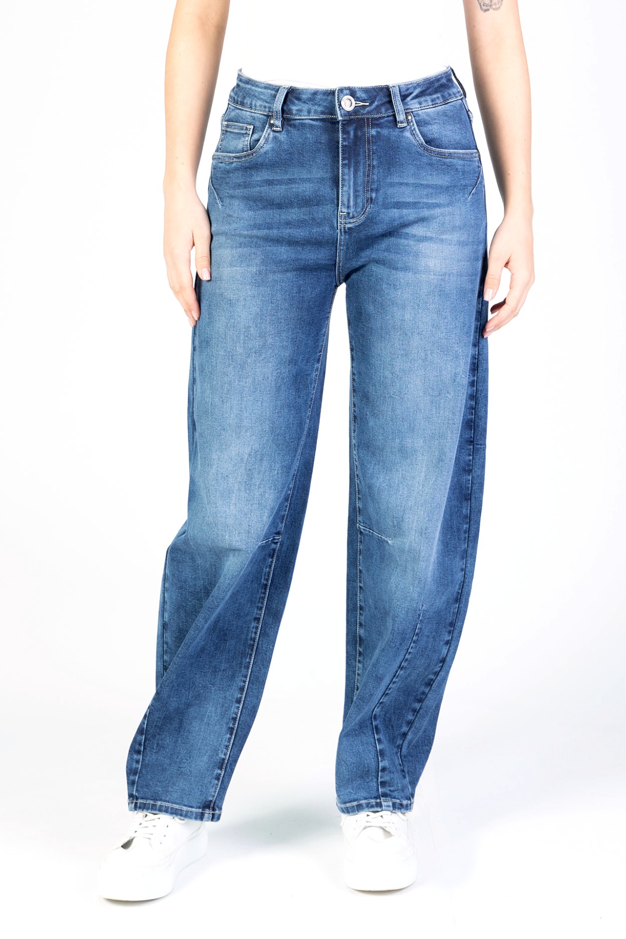 Blue Monkey, Barrel-Fit-Jeans, 57Ilvy 31031Y, stylische Fronatabnäher