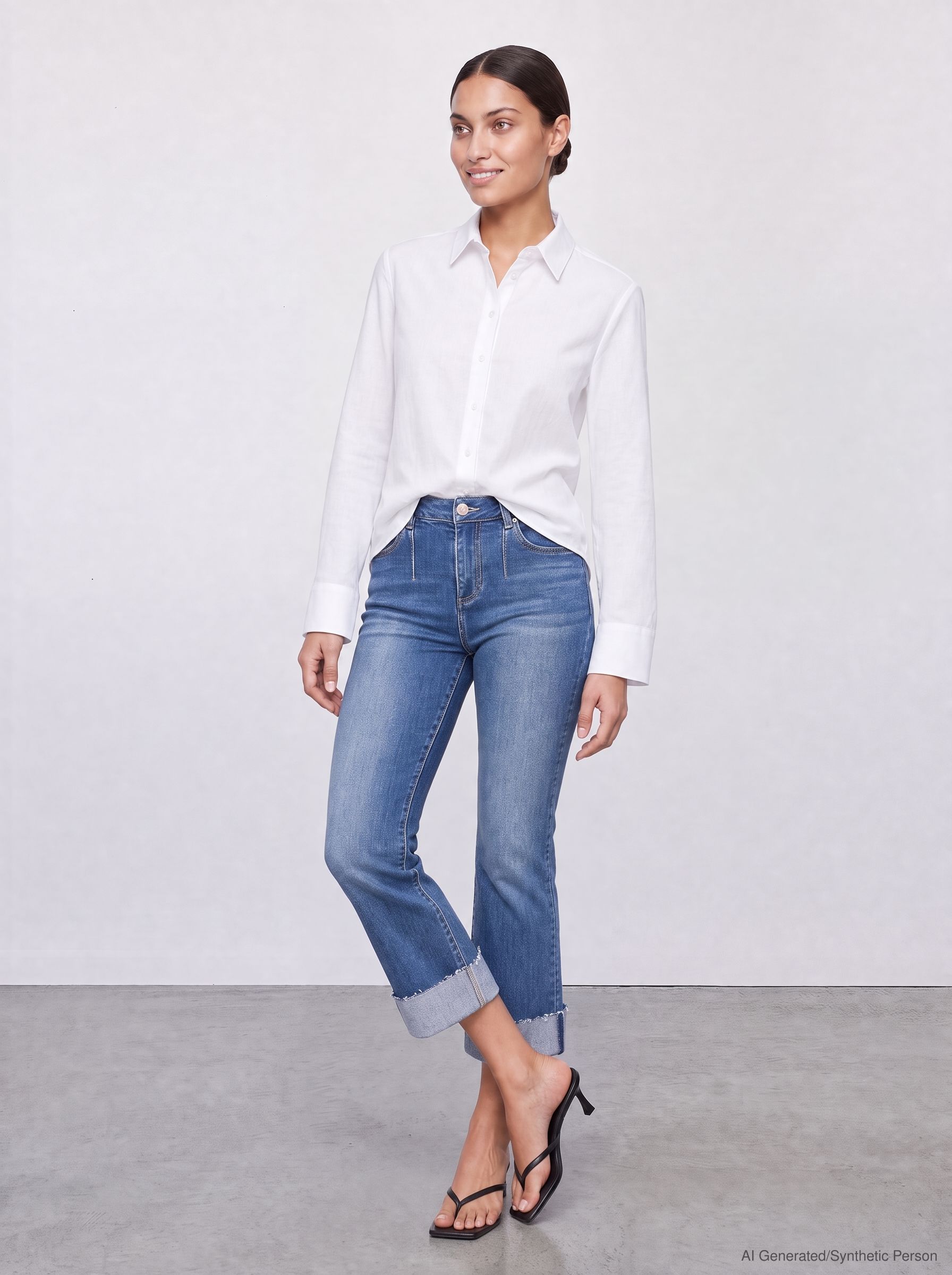 57Mimi, Straight-Fit-Jeans, Highwaist, verkürzt, mit Umschlagsaum