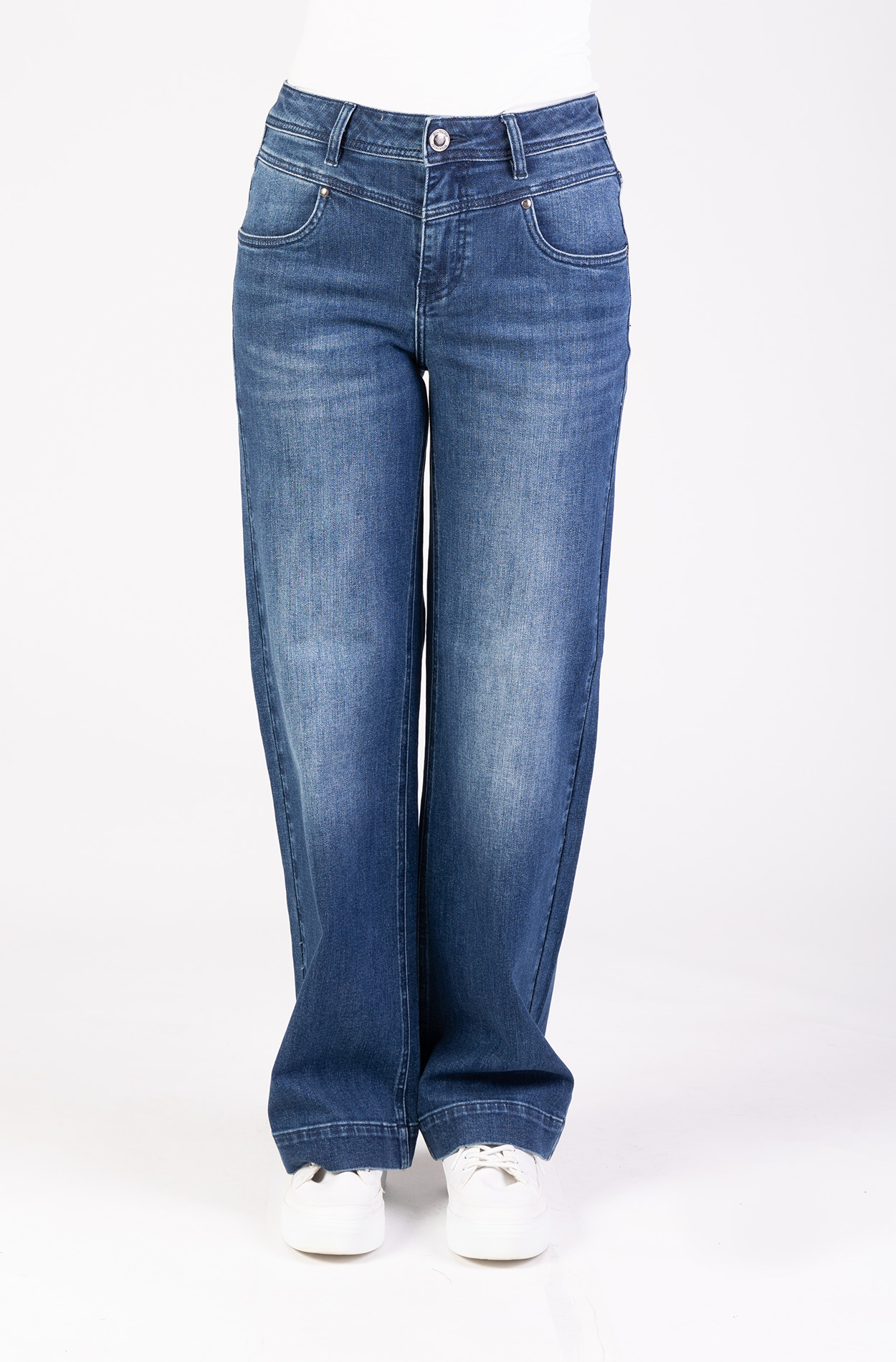 Blue Monkey, Wide-Leg-Jeans, 57Kaia 31061Y, Used Look, Eckige Gesäßtaschen