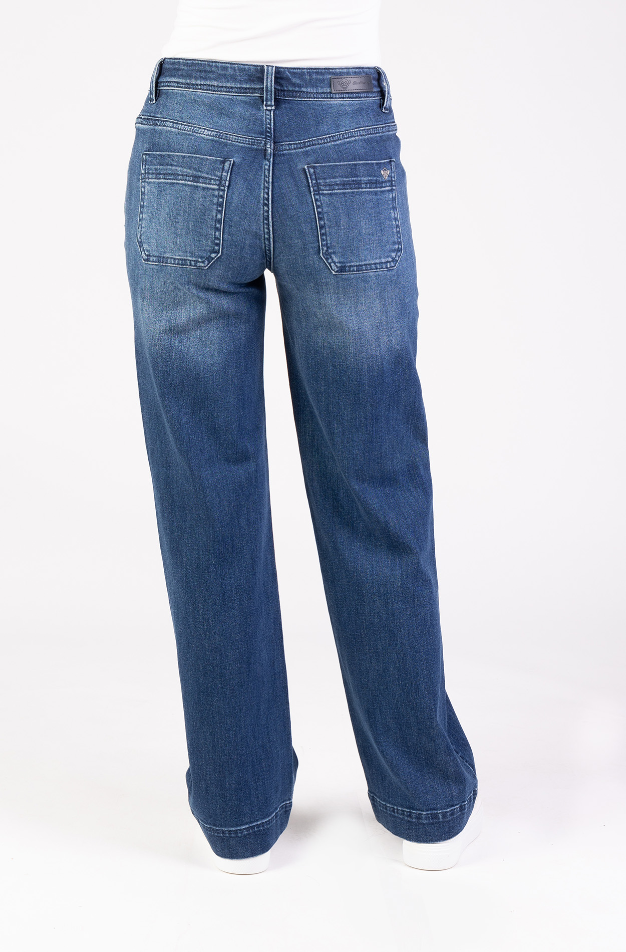 Blue Monkey, Wide-Leg-Jeans, 57Kaia 31061Y, Used Look, Eckige Gesäßtaschen