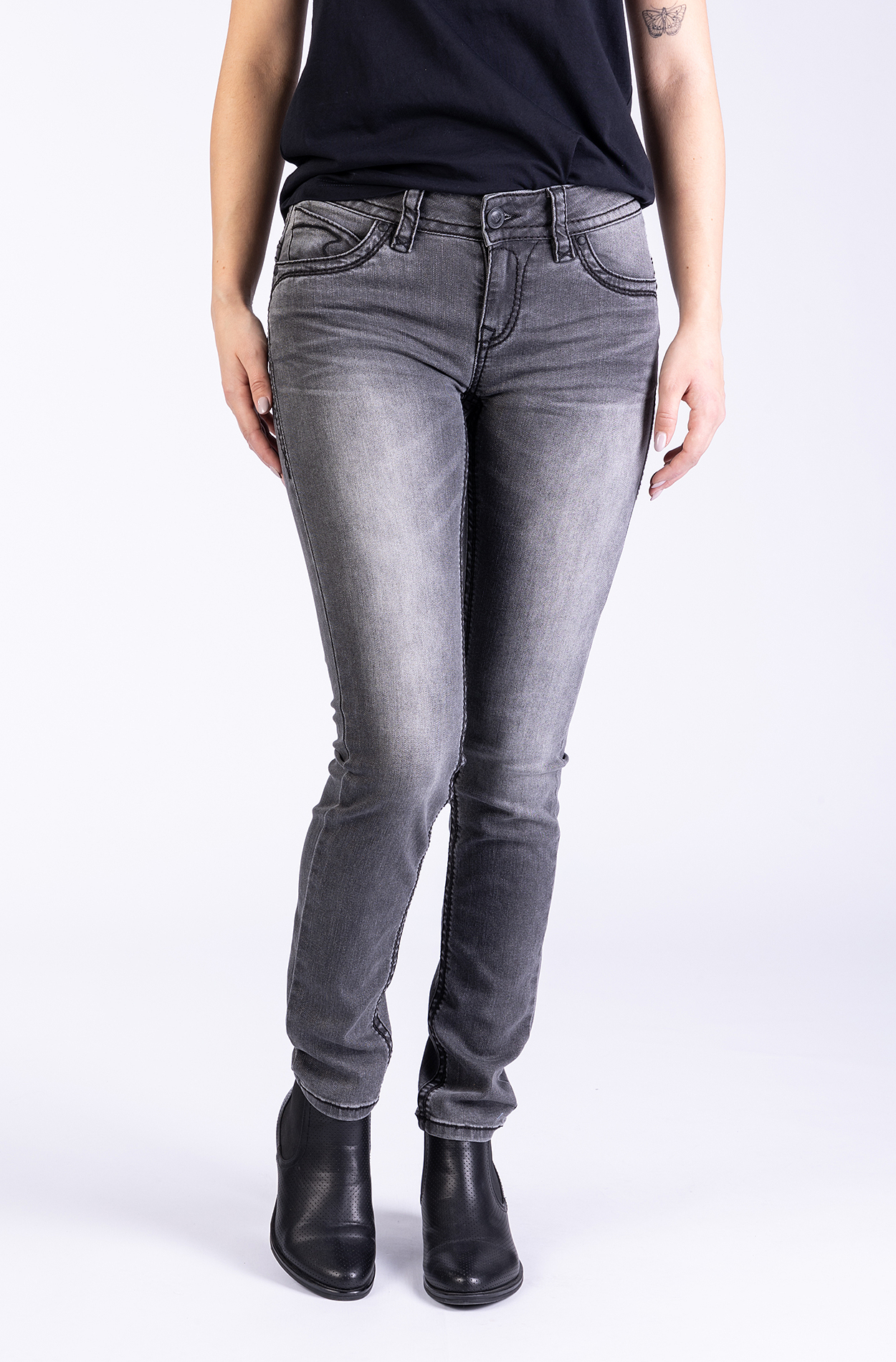 Laura 30756Y - Stone grey Denim/Slim/Contrast Bold Stitch