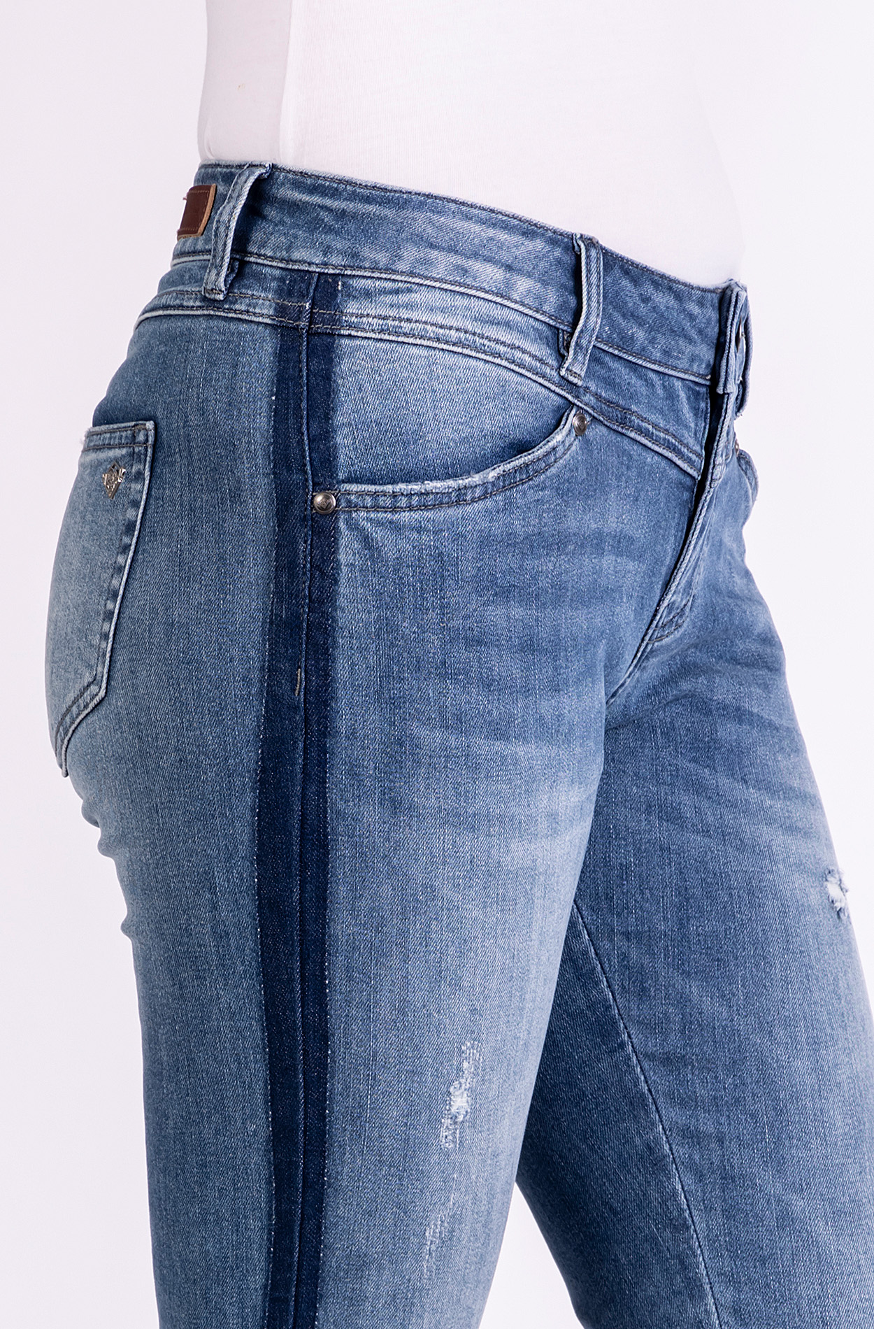 Blue Monkey, Skinny-Fit-Jeans, 57Sandy 30987X, Side Stripe, Open Hem, CROPPED