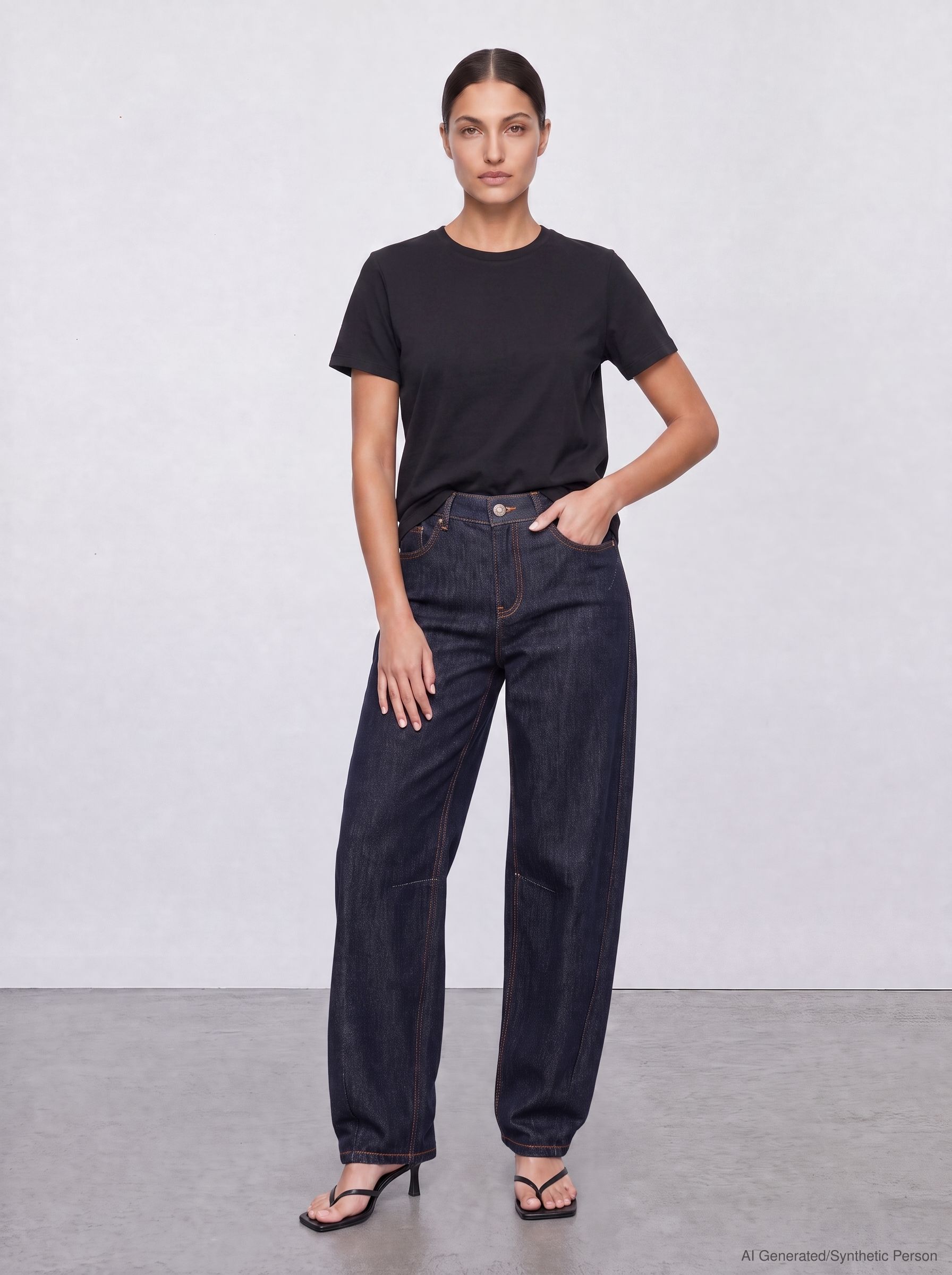57Ilvy, Barrel-Fit, Raw-Denim, markante Kontrastnähte, O-Shape