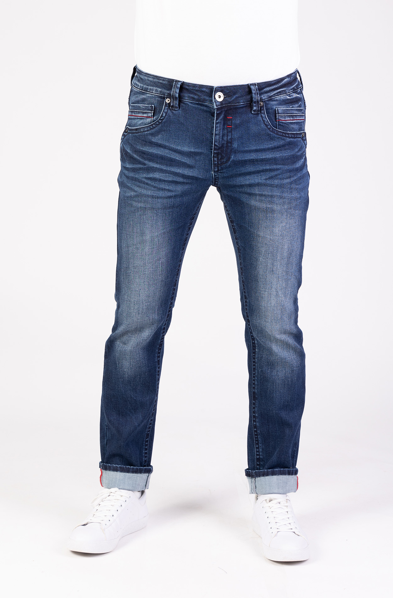 57Freddy, Slim-Fit-Jeans, 5-Pocket-Style, Dynamische Sitzfalten-Optik, Dicke Kontrastnähte
