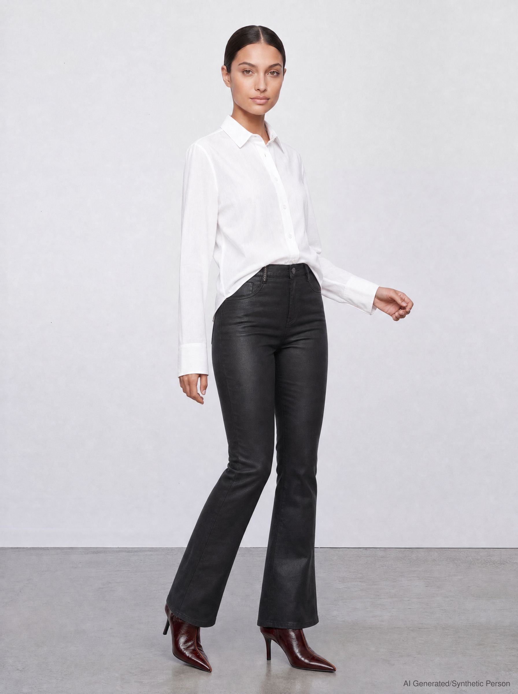57Mimi, Mini-Flare, Non-Denim-Hose, Soft beschichtet, 5-Pocket-Style, Highwaist
