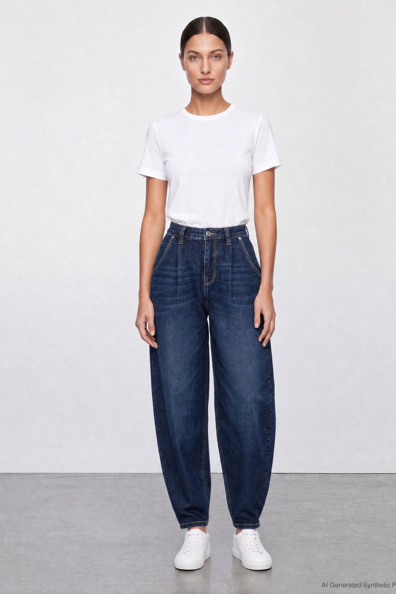 57Ashley, Balloon-Fit-Jeans, verkürzte Form, mit Bundfalten