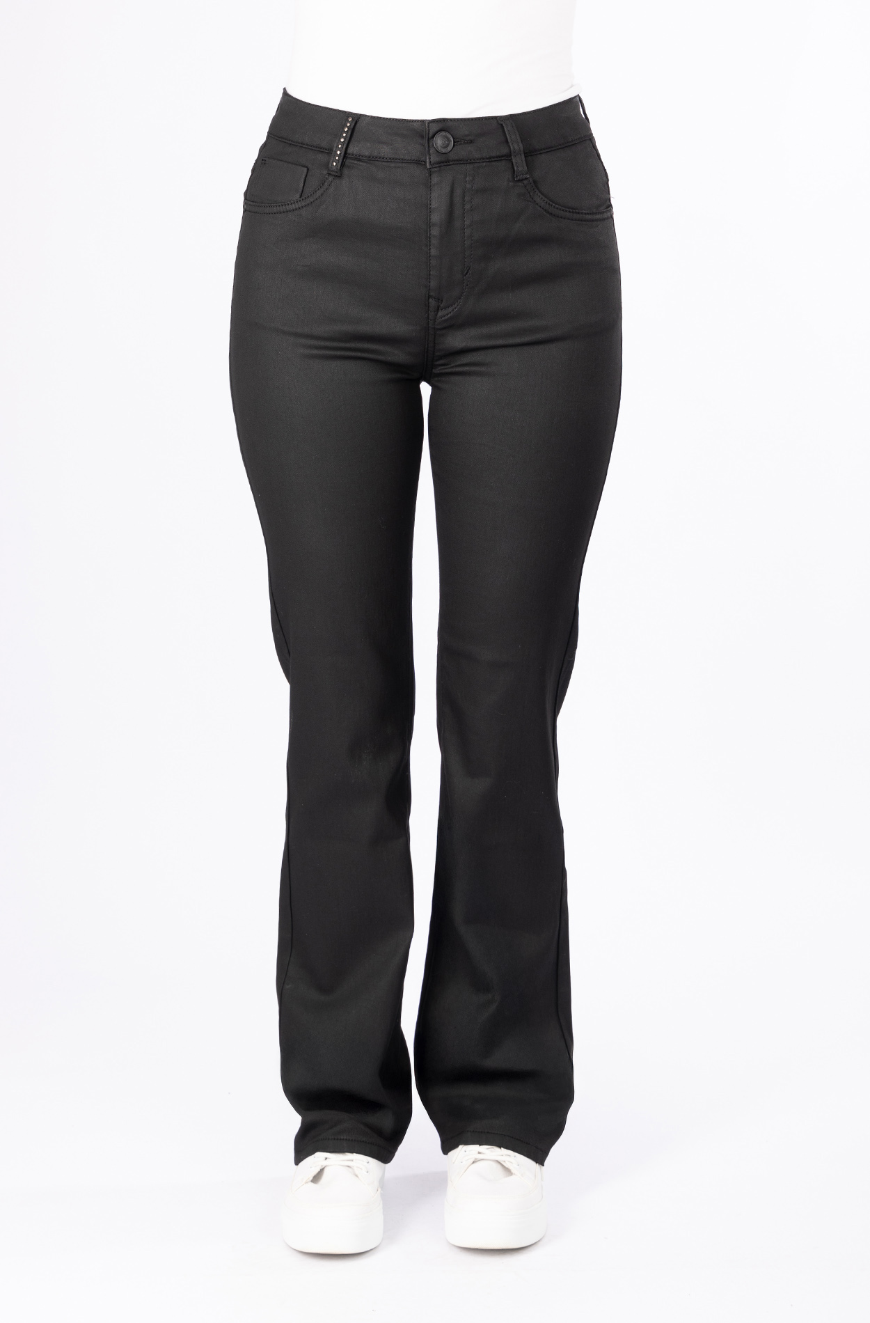 57Mimi, Mini-Flare, Non-Denim-Hose, Soft beschichtet, 5-Pocket-Style, Highwaist