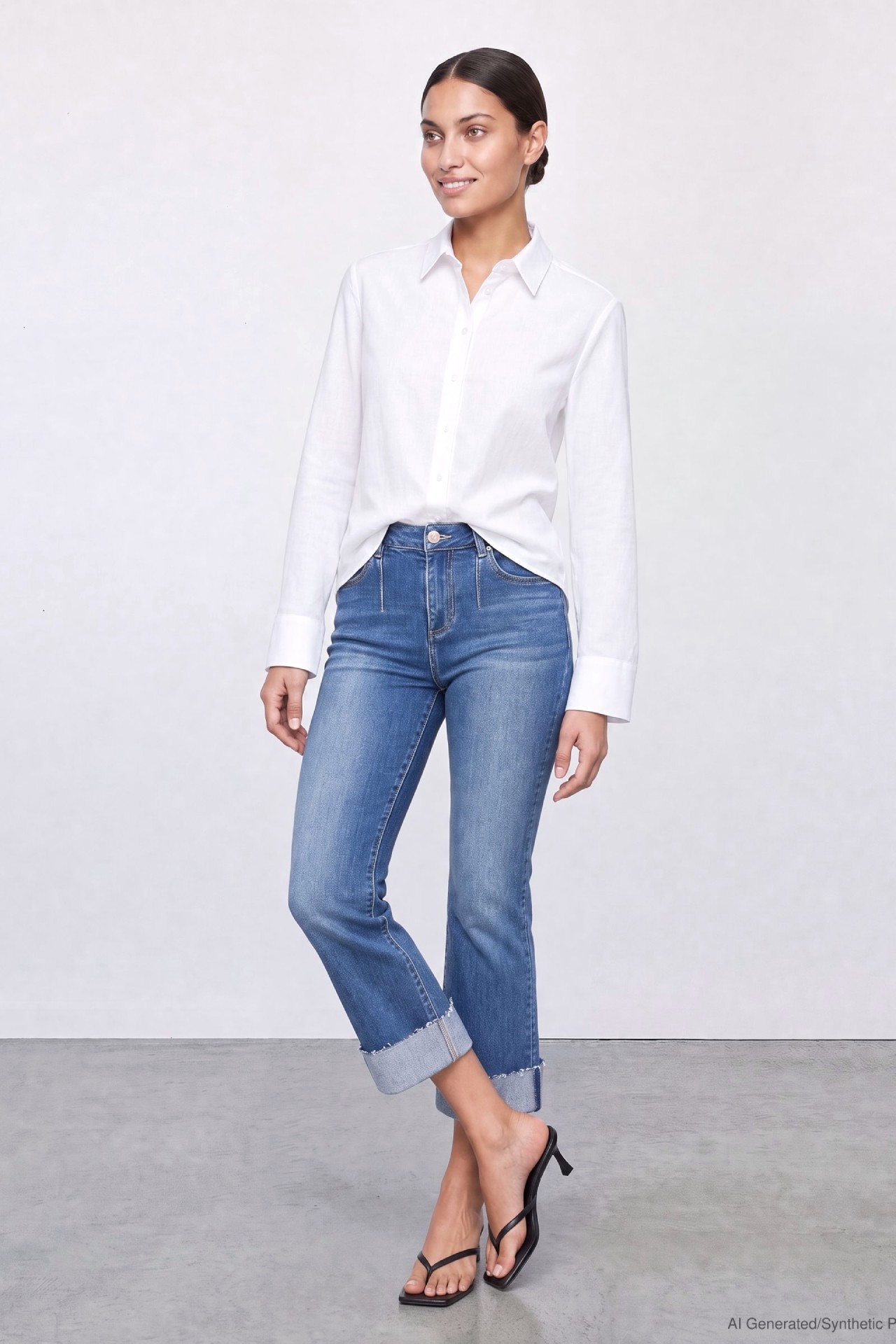 57Mimi, Straight-Fit-Jeans, Highwaist, verkürzt, mit Umschlagsaum