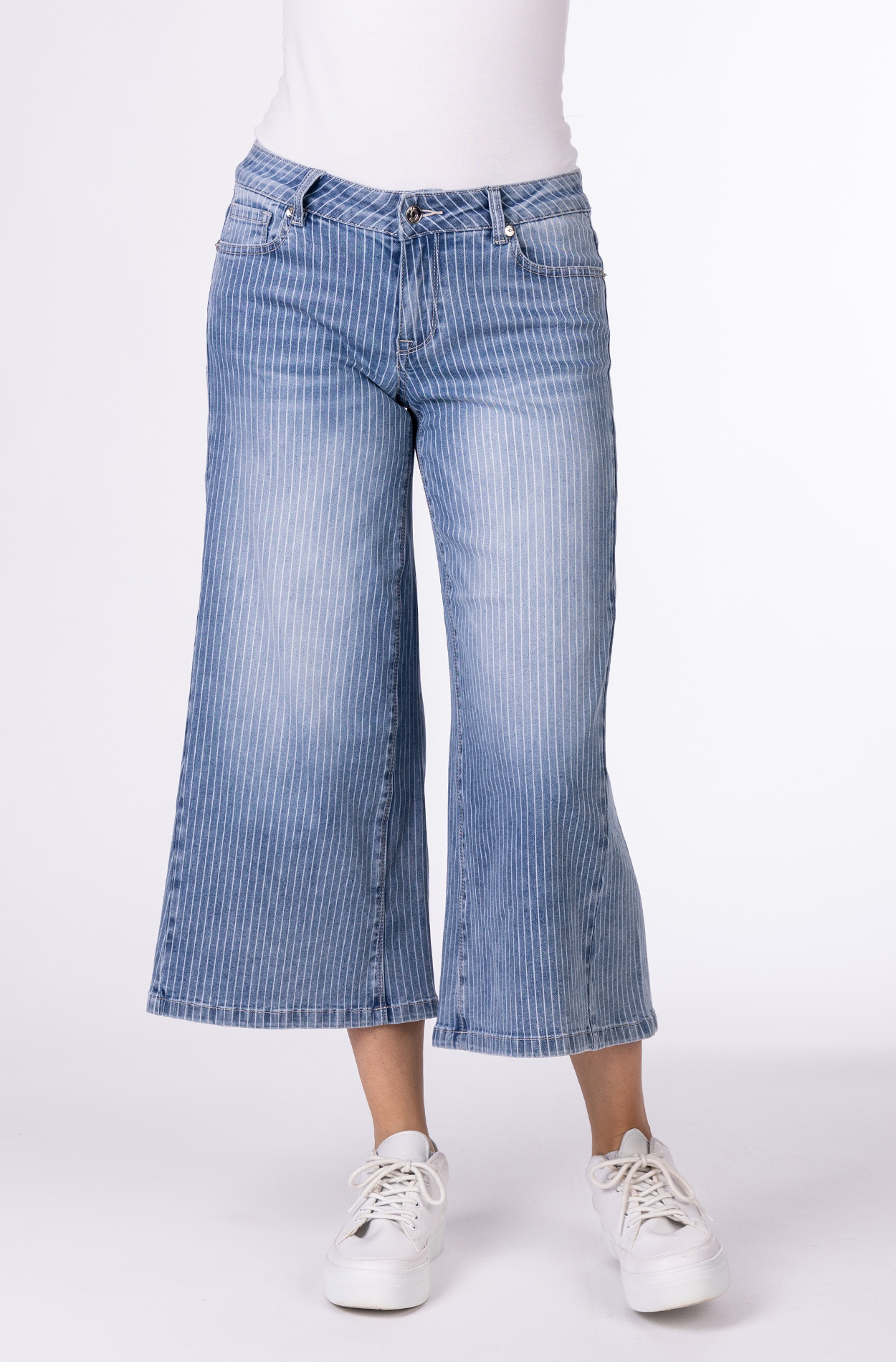 Blue Monkey, Wide-Culotte-Jeans, 57Liora 11646X, High Ankle, Striped Denim